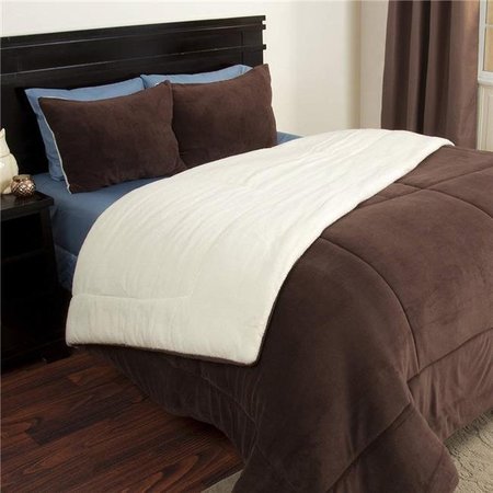 BEDFORD HOME Bedford Home 66A-27421 3 Piece Sherpa & Fleece Comforter Set; King Size - Chocolate 66A-27421
